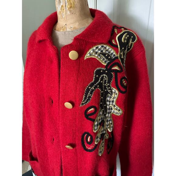 Vintage mohair cardigan sweater coat jacket red Y2K I.B. Diffusion Applique Sz S - Picture 5 of 16